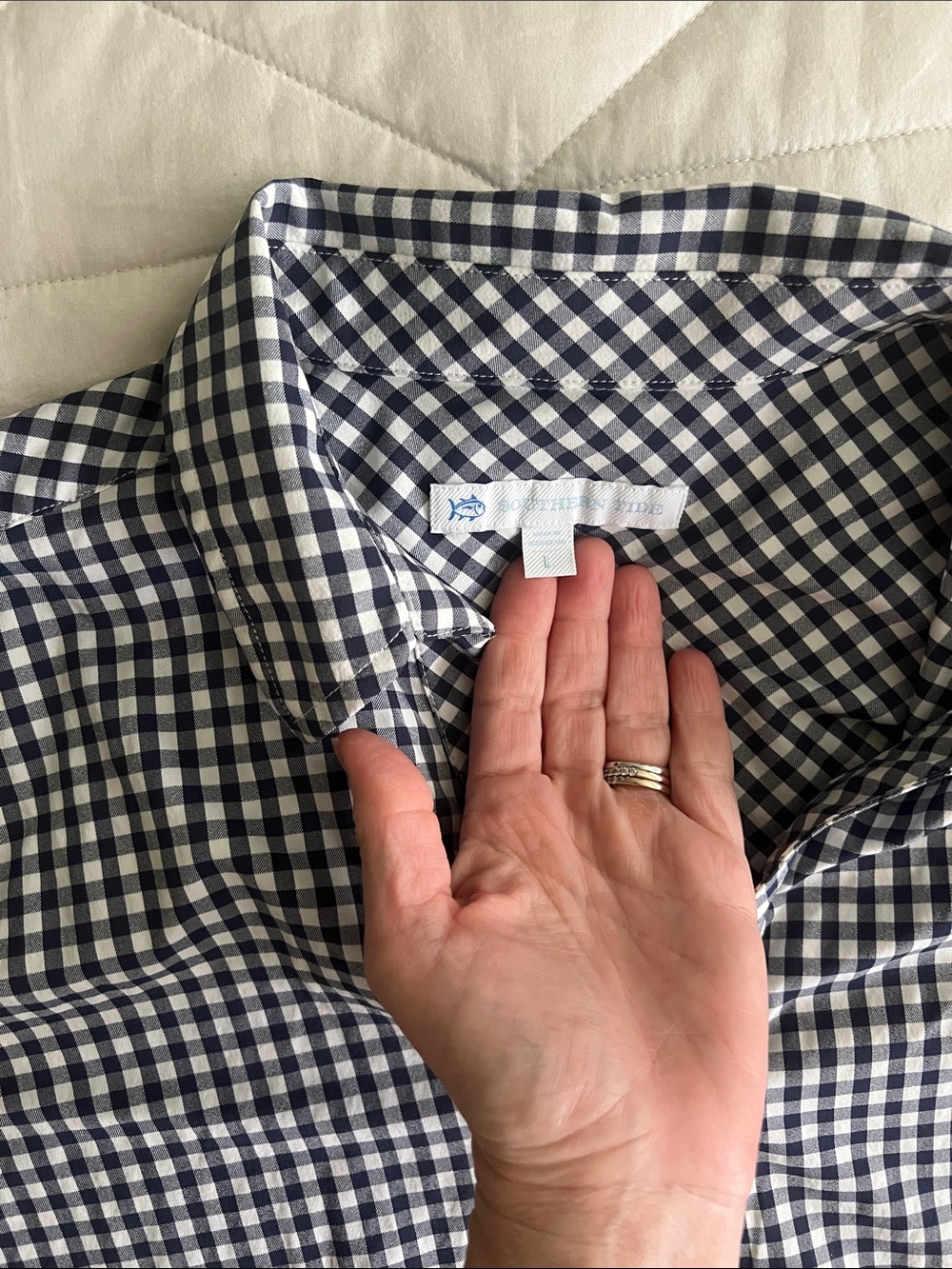 Southern Tide Kamryn Intercoastal Gingham Shirt Dress Navy Large - Picture 3 of 16